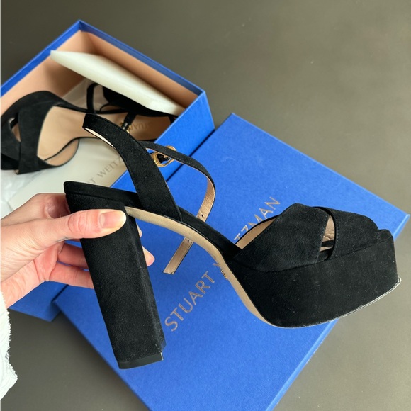 STUART WEITZMAN SOLIESSE PLATFORM BLACK SUEDE - Picture 3 of 8